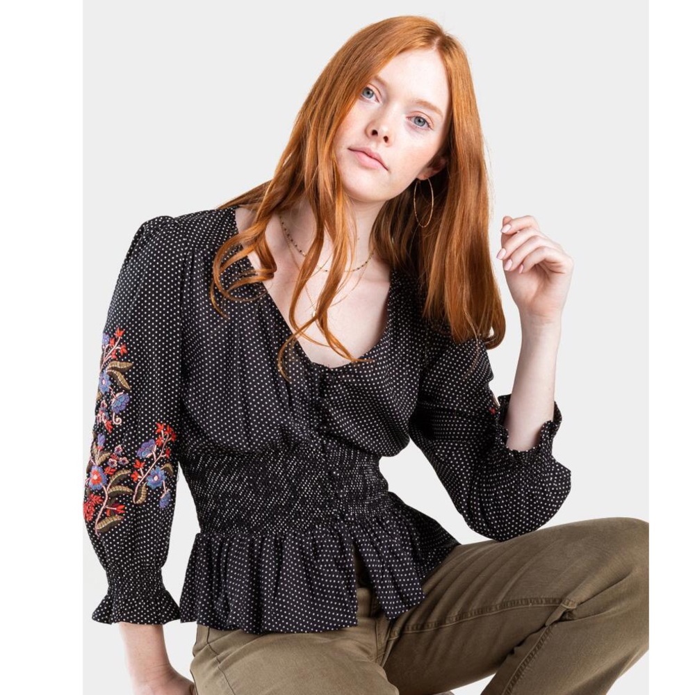 Francesacas Brinley Ruched Polka Dot Blouse new - Picture 10 of 11